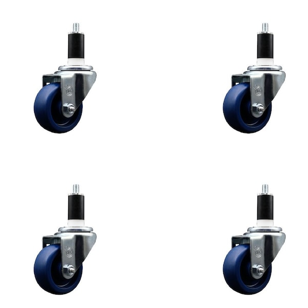3'' Solid Poly Wheel Swivel 1-3/8'' Expanding Stem Caster Set, 4PK